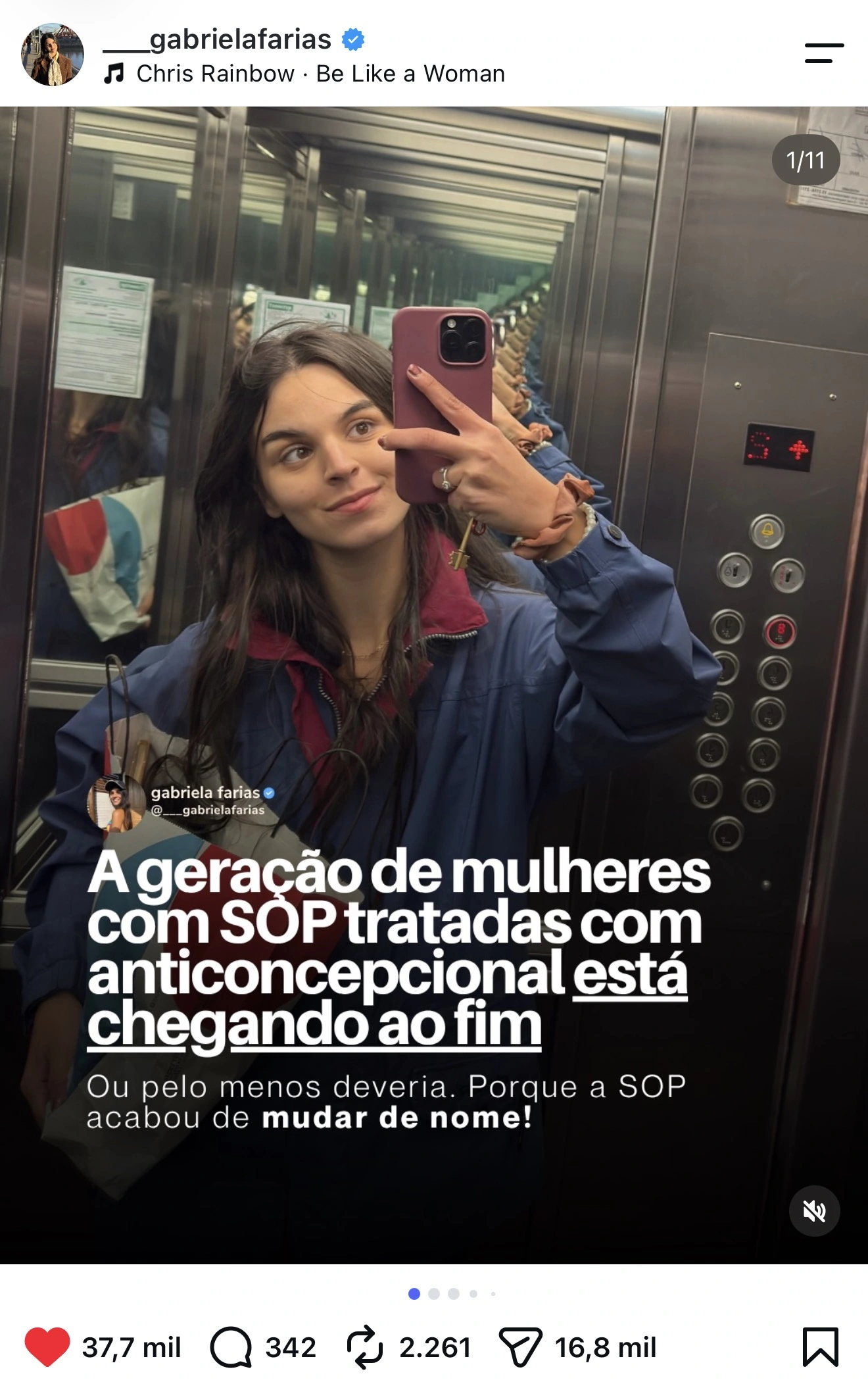 Post da Gabriela Farias com 37,7 mil curtidas: A geração de mulheres com SOP tratadas com anticoncepcional está chegando ao fim