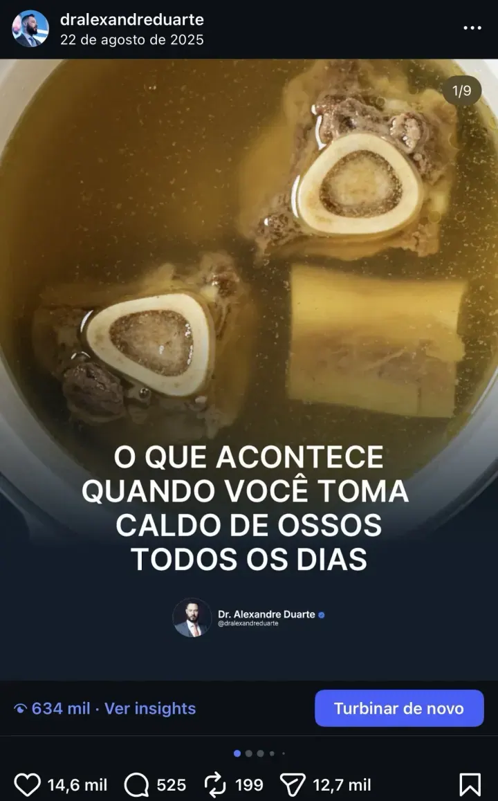 Post do Dr. Alexandre Duarte sobre caldo de ossos