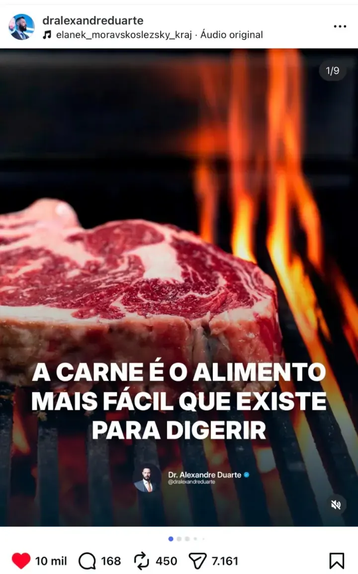Post do Dr. Alexandre Duarte sobre a carne como alimento mais fácil de digerir